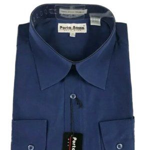 Porta Rossa Men's Navy Blue Dress Shirt Convertible Cuff Pocket Size 16.5 36/37